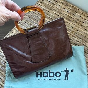HOBO vintage brown leather purse with tortoise round handles